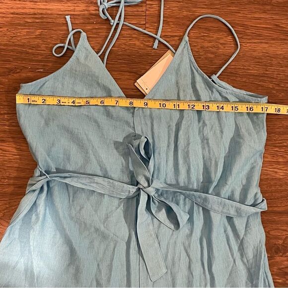 NWT H&M Lightweight Spaghetti Strap Wide Leg Romper Sash Belt Blue Size Small - Picture 5 of 11